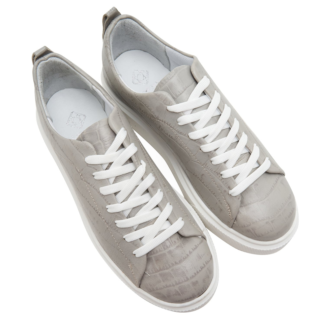 XXXHering Gri Kadın Kroko Baskılı Deri Spor Ayakkabı