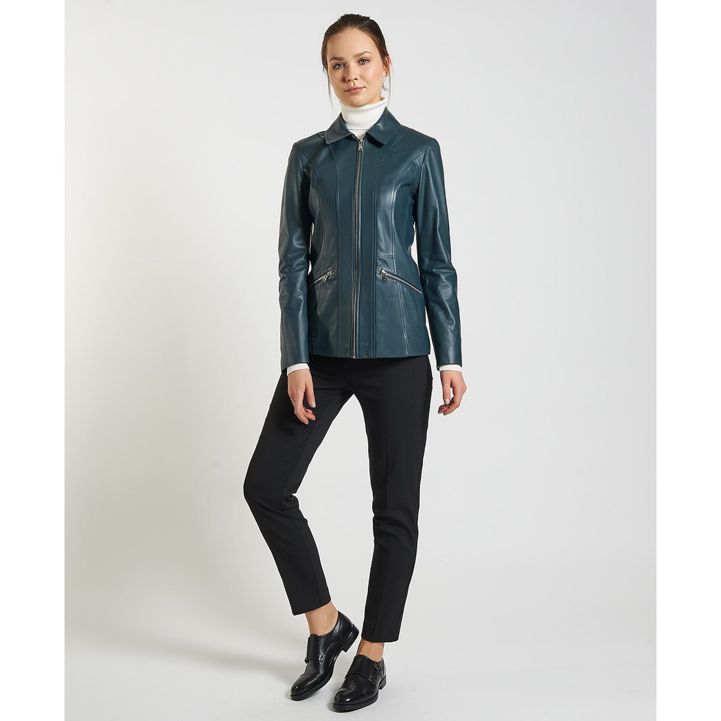 Yeşil Jaxie Kadın Deri Ceket
