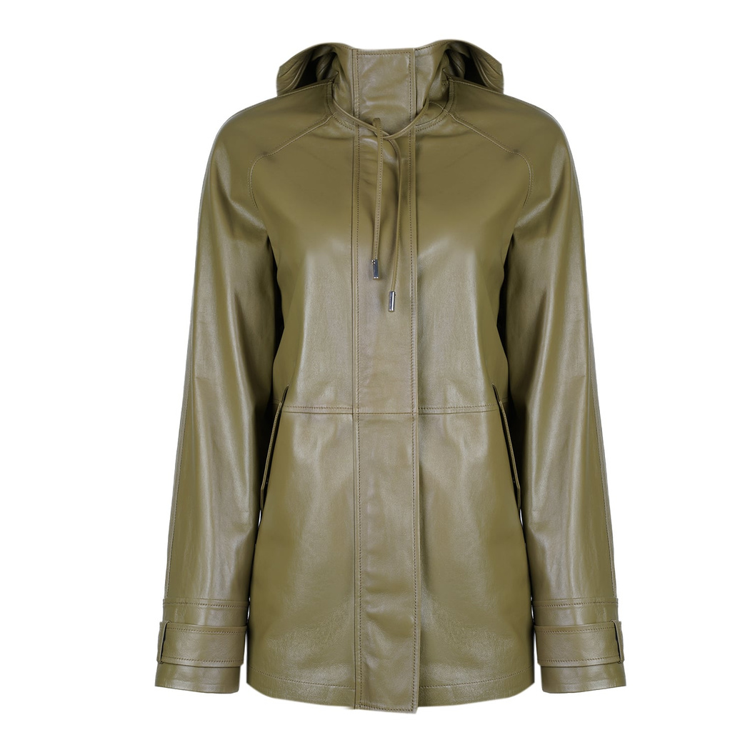 Zairo Yeşil Kadın Deri Pardösü