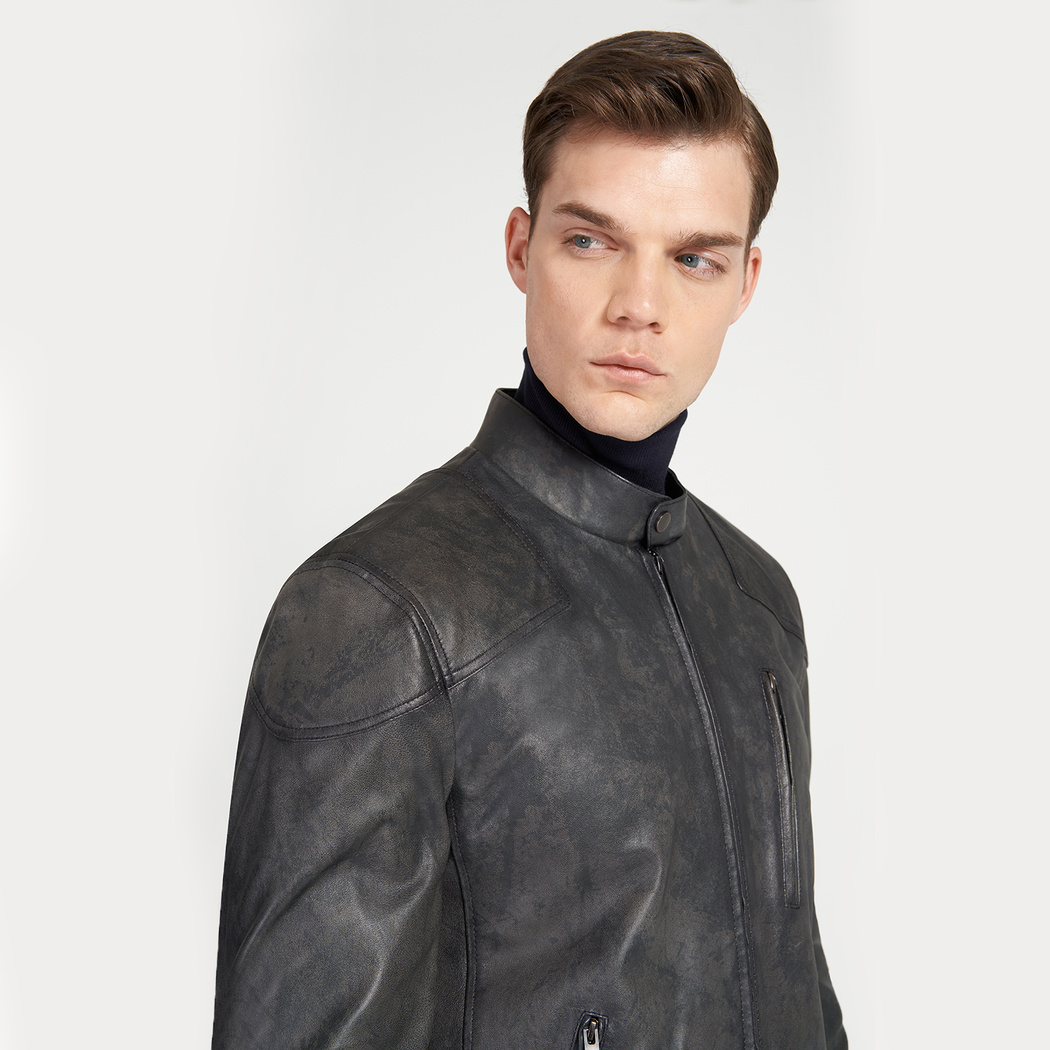 Zenon Lacivert Erkek Vintage Deri Ceket