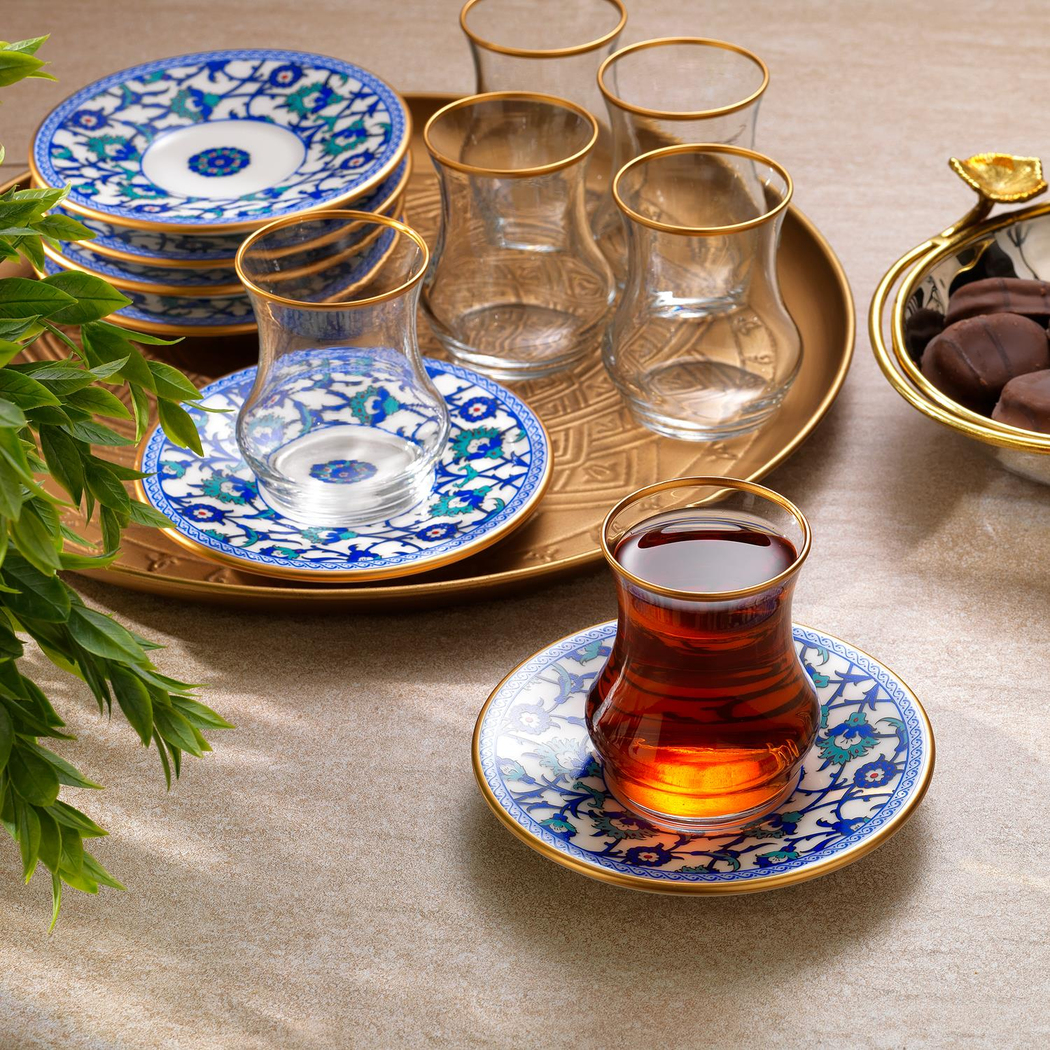 Schafer Antik 6 Kişilik Çay Seti 12 Parça-Mavi