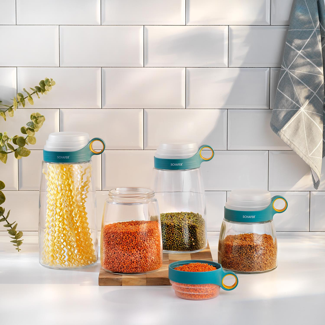 Schafer Clark Ölçü Kabı Kapaklı Kavanoz 1400 Ml 2 Parça-Beyaz/Yeşil