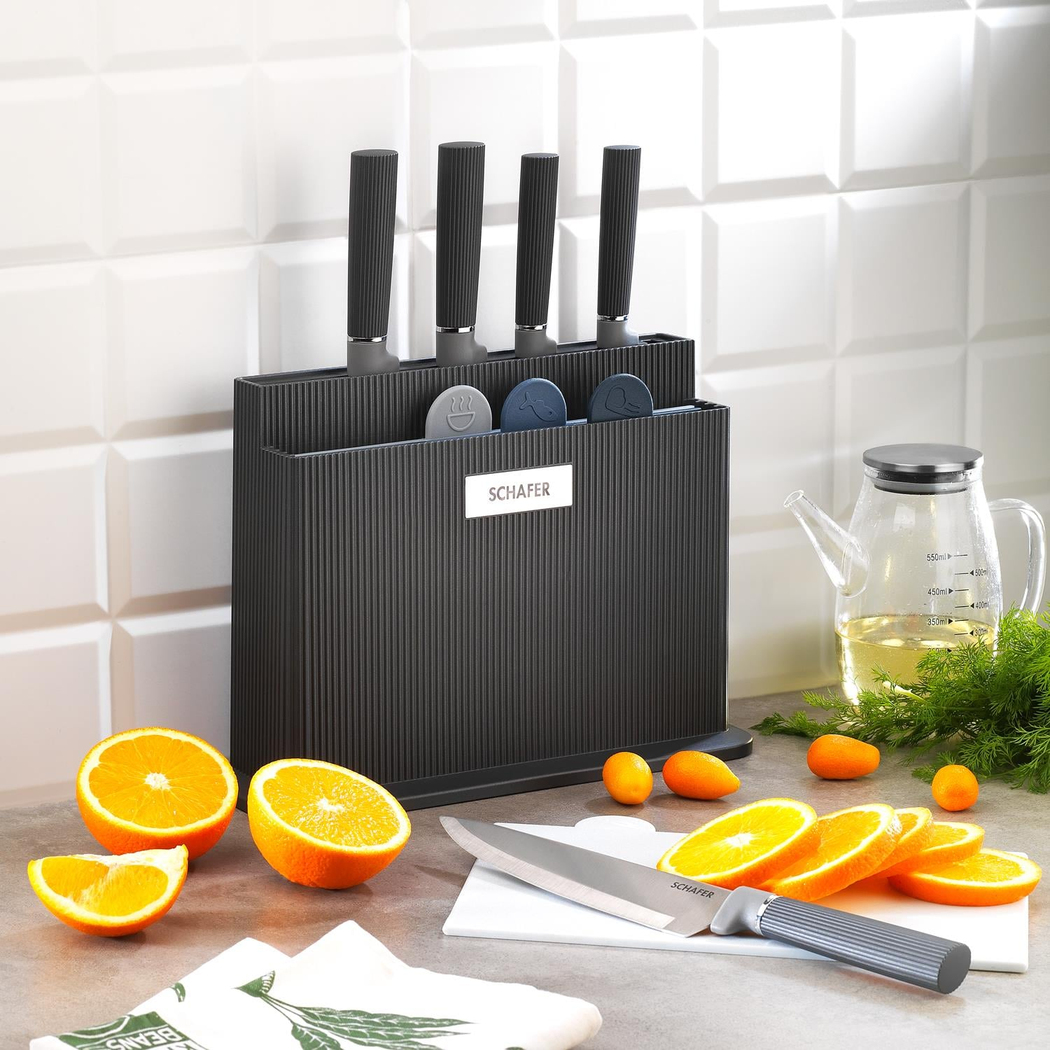 Schafer Forge Kesme Tahtası/Bıçak Seti 10 Parça-Siyah