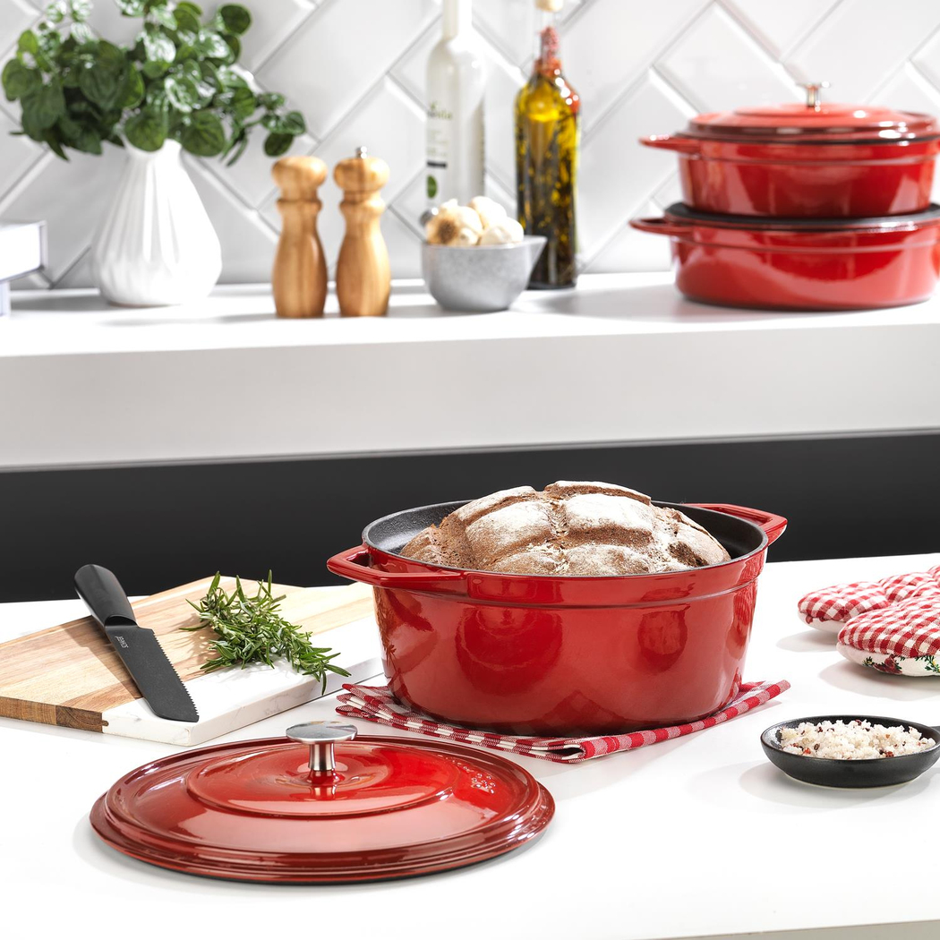 Schafer Guss Chef Döküm Derin Tencere 24Cm-2 Parça-Kırmızı