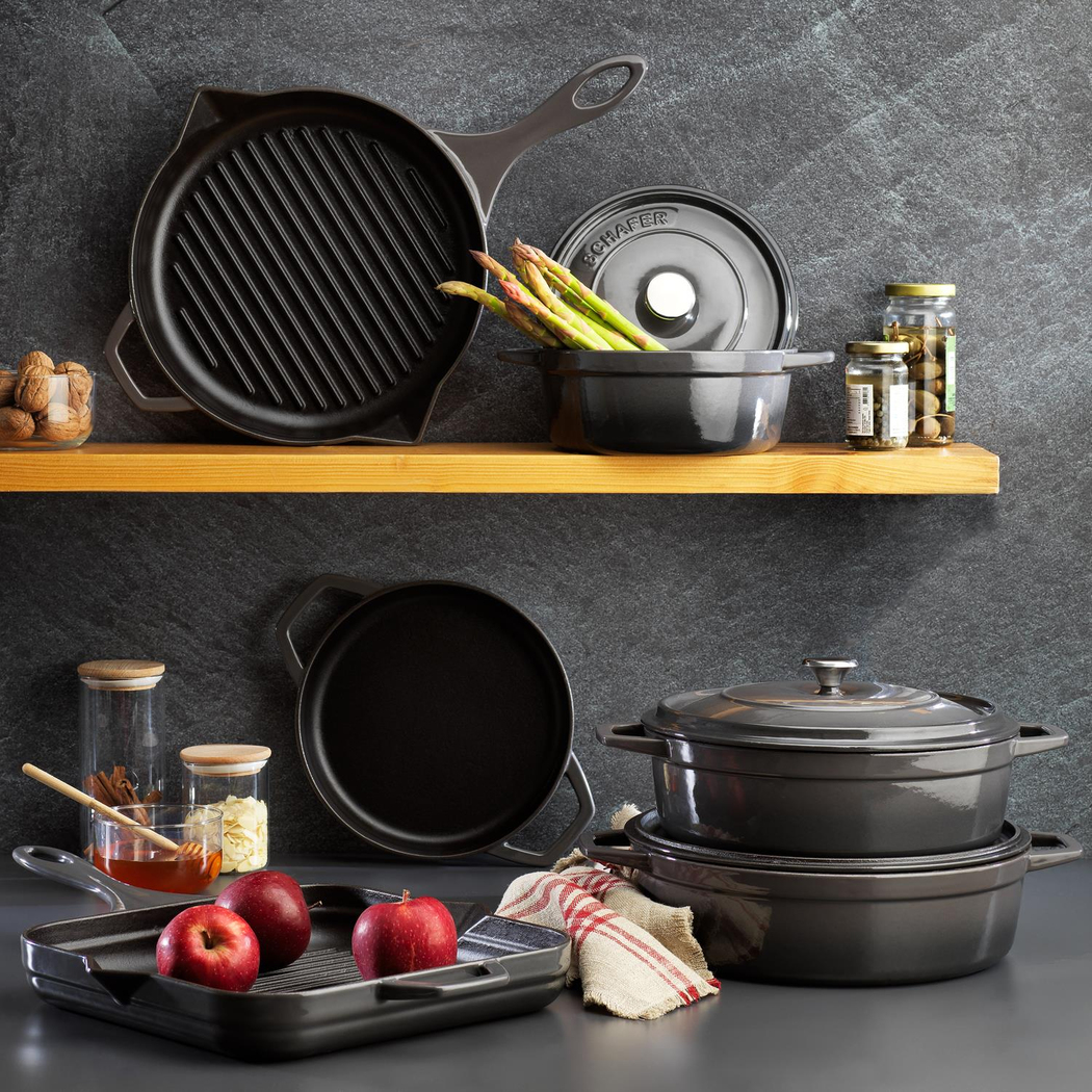 Schafer Guss Chef Döküm Sahan Çift Kulplu 22 Cm-1 Parça-Gri