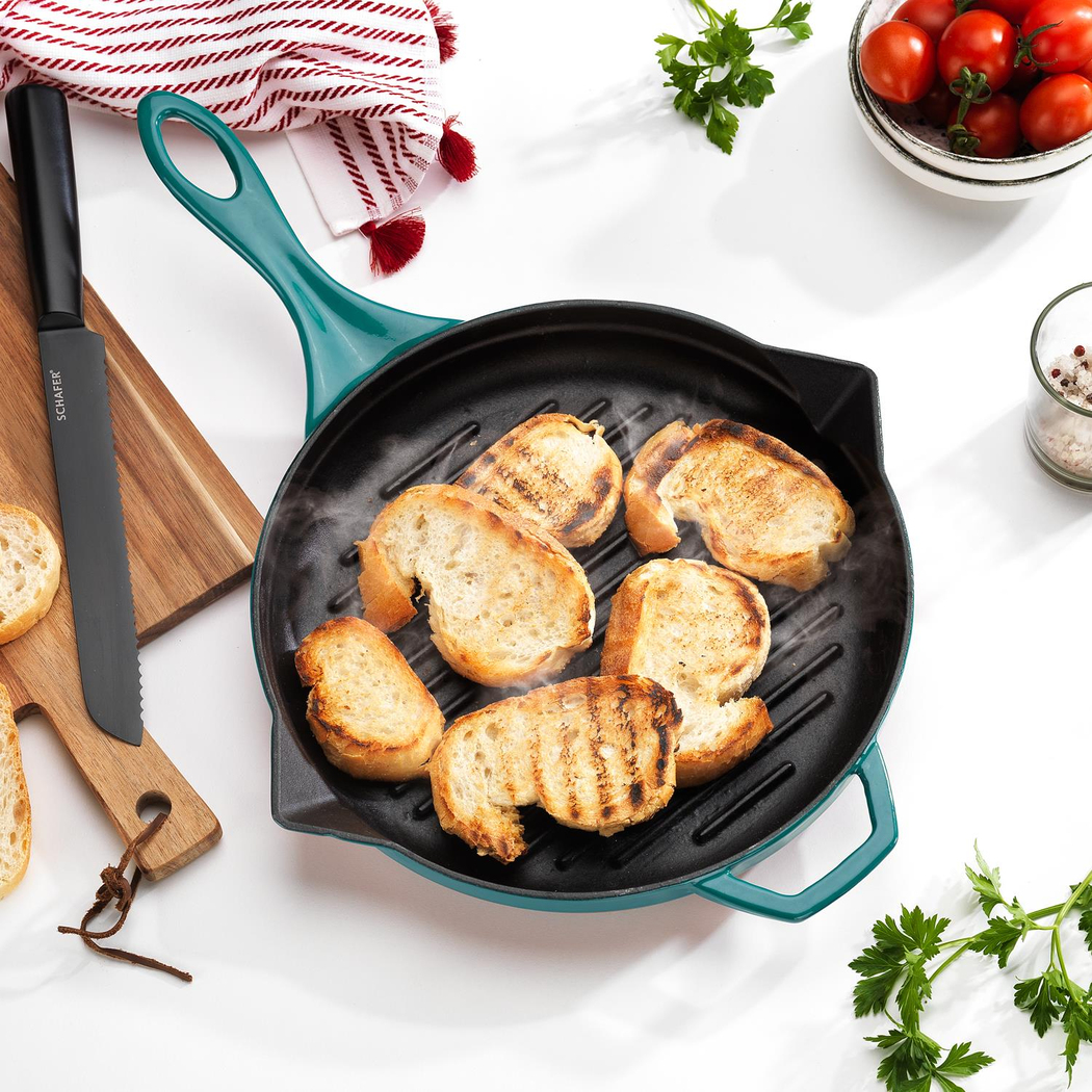 Schafer Guss Chef Döküm Yuvarlak Grill Tava 28Cm-Turkuaz