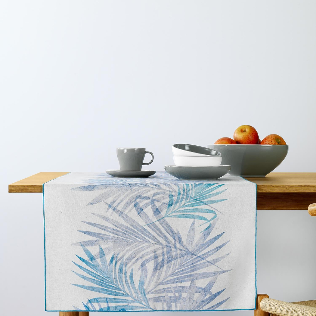 Schafer Home Leaf Poly Linen Runner 45x150-Mavi