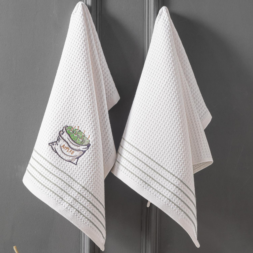 Schafer Home Nakışlı 2 li Kurulama Bezi 40x60 Cm-Beyaz