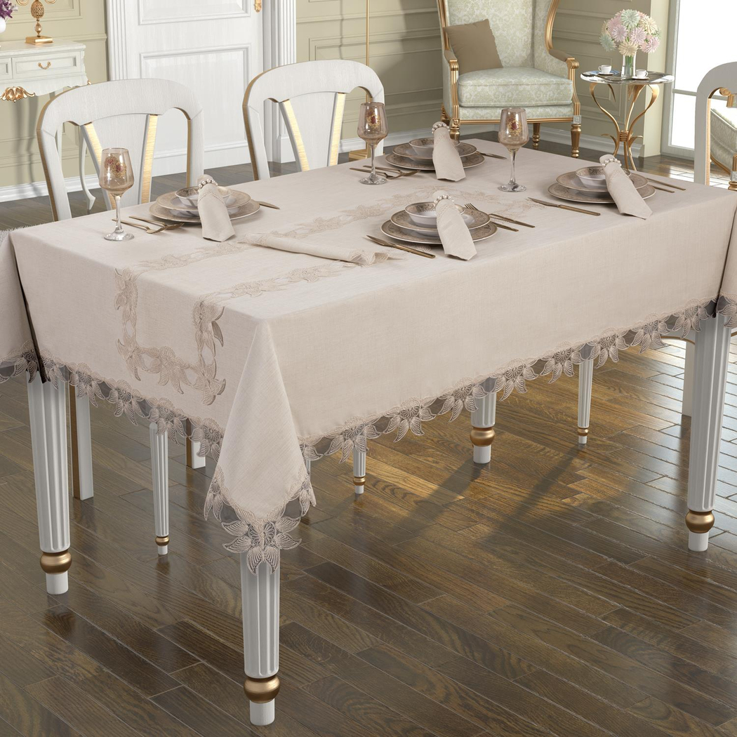 Schafer Home Perla Masa Örtüsü Seti 10 Parça-Bej