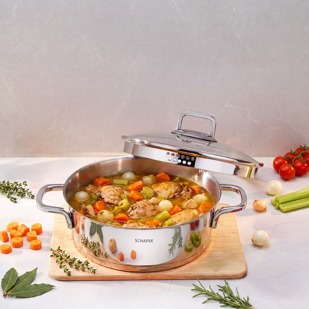 Schafer New Stahl Çelik Basık Tencere 30 Cm 2 Parça-Inox
