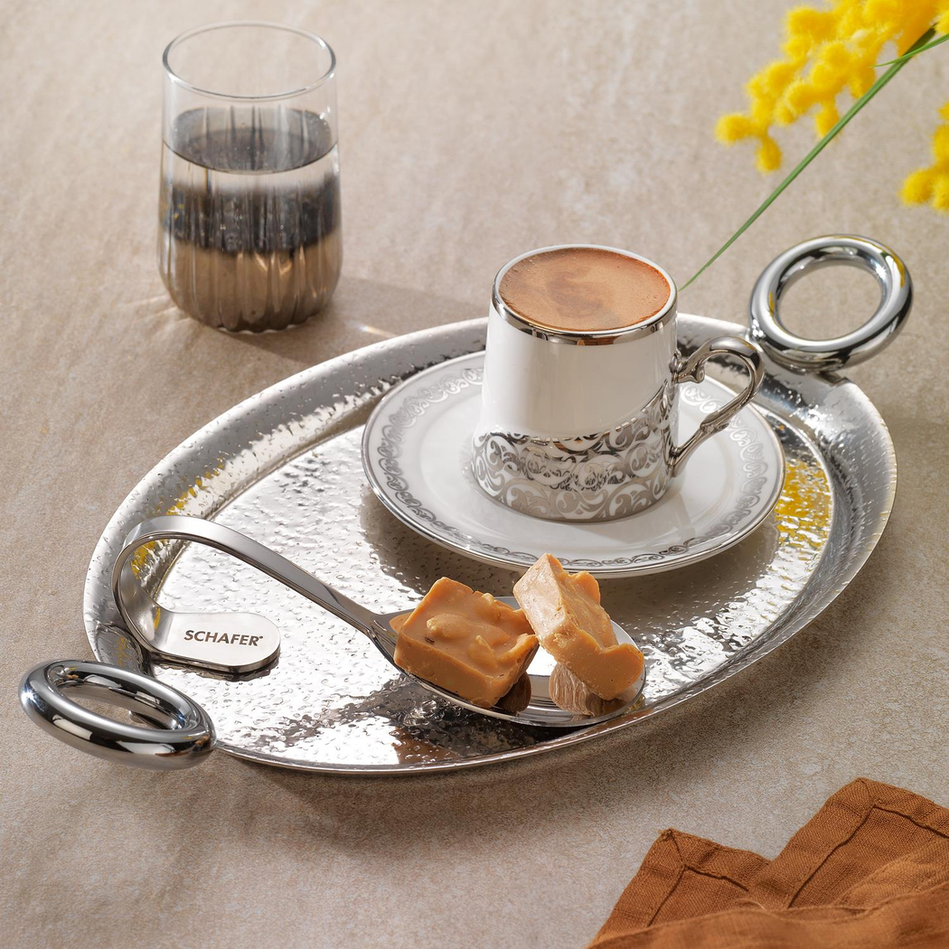 Schafer Ottoman Kahve Sunum Takımı 2 Parça-Gümüş