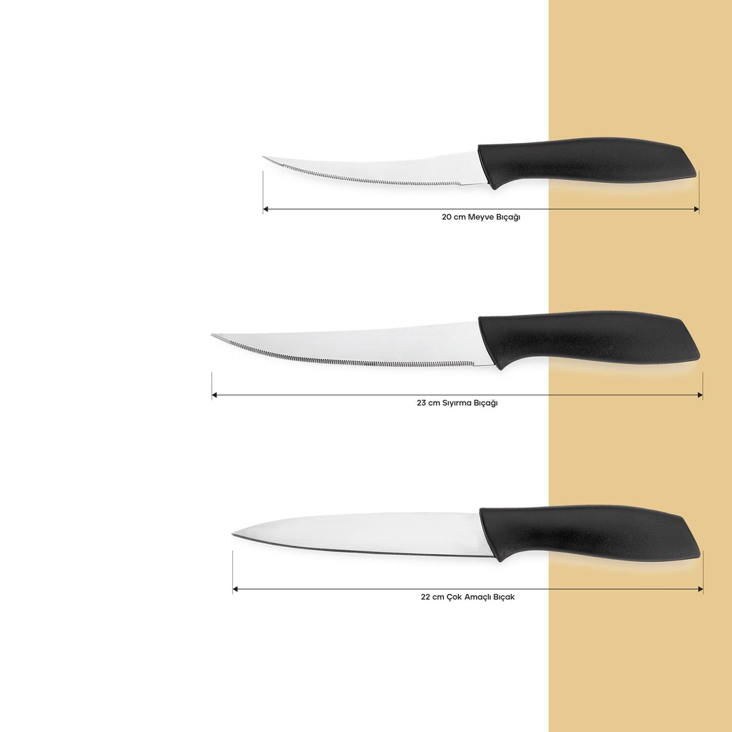 Schafer Quick Chef Bıçak Seti 3 Parça-Siyah