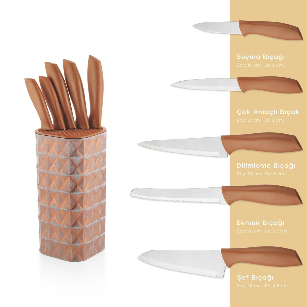 Schafer Quick Chef Standlı Bıçak Seti 6 Parça-Rosegold01