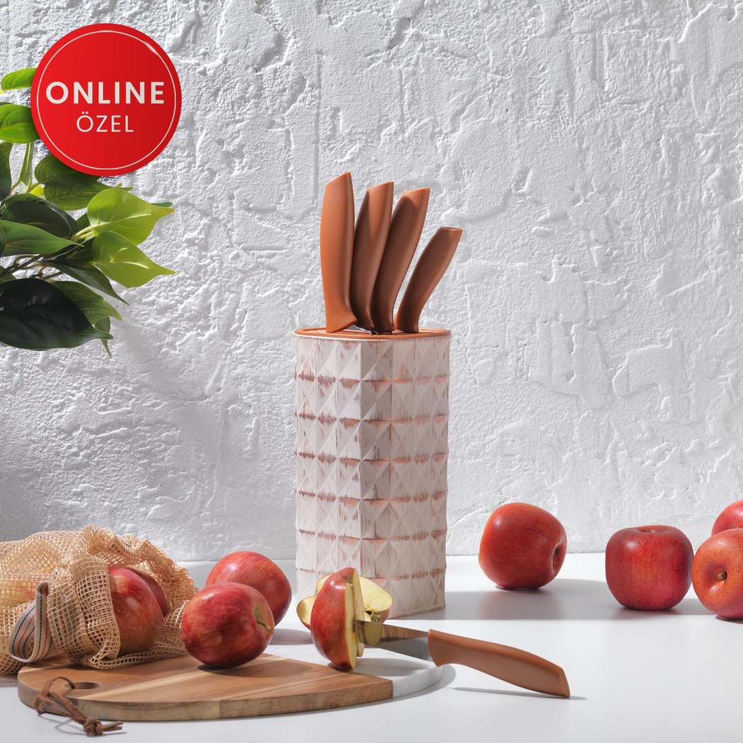 Schafer Quick Chef Standlı Bıçak Seti 6 Parça-Rosegold01