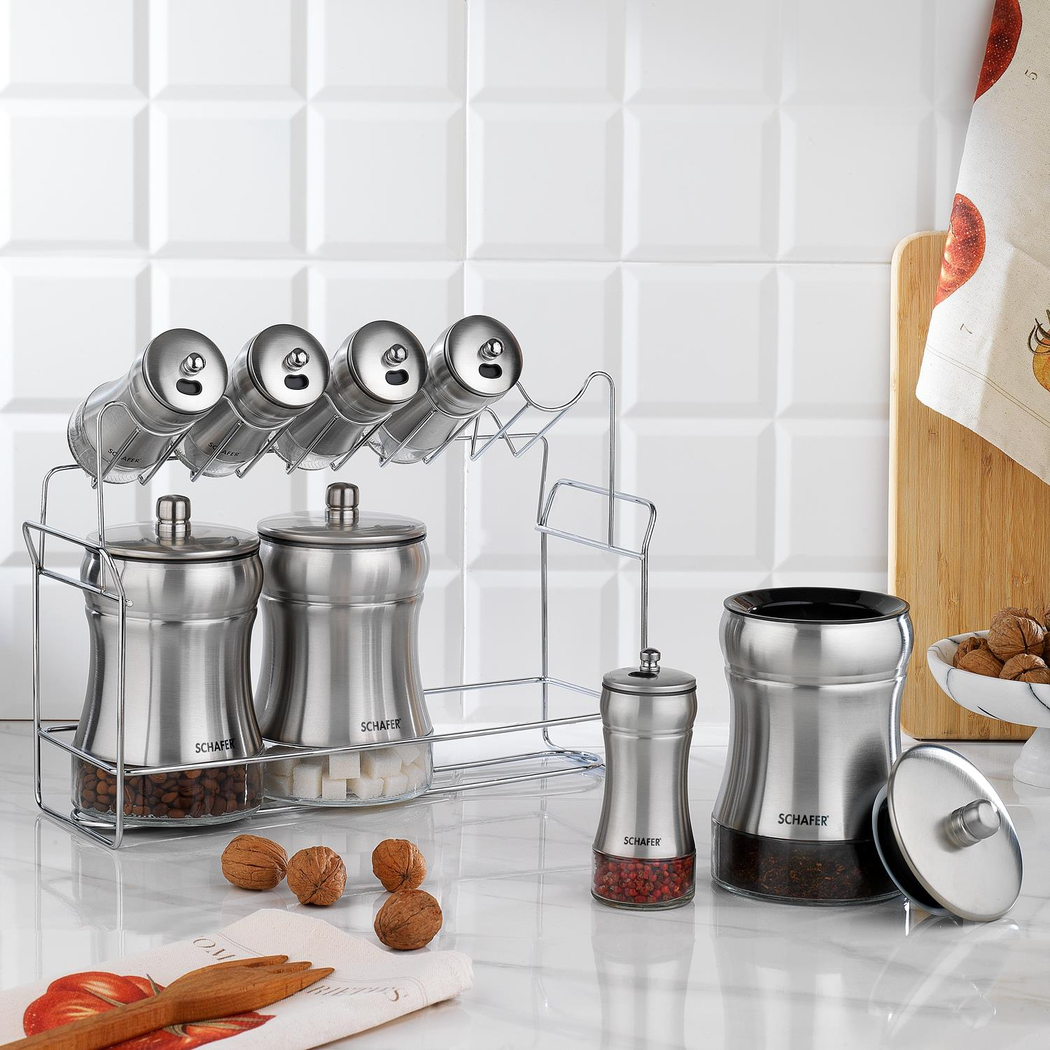 Schafer Retro Baharat Takımı 9 Parça-Inox