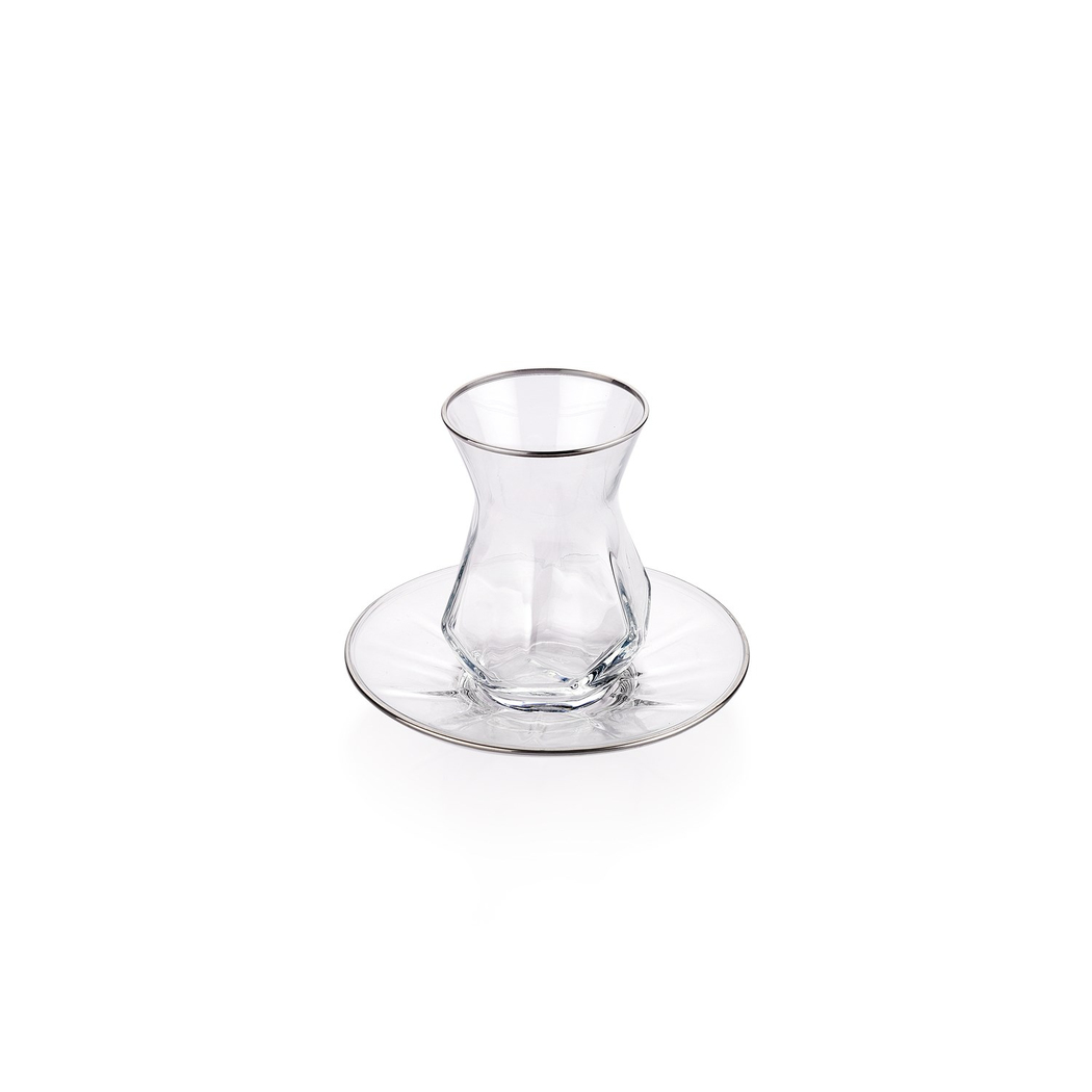 Schafer Royal 6 Kişilik Cam Çay Seti 12 Parça-Platin