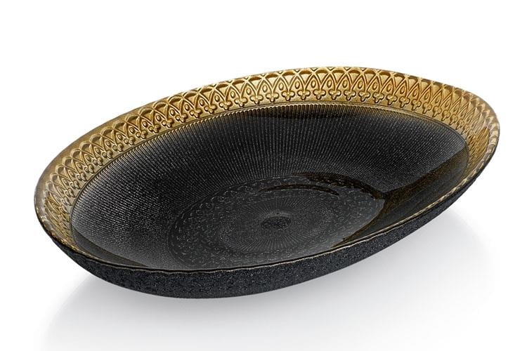 Schafer Sepya Cam Kayık Tabak 26 Cm-1 Parça-Siyah
