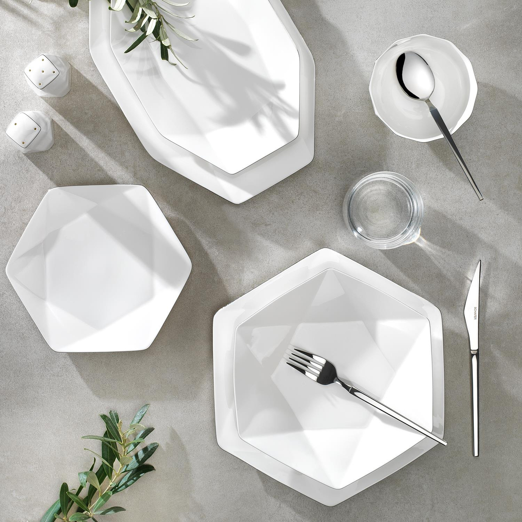 Schafer Superfine Bone Star Yemek Takımı 56 Parça-Platin