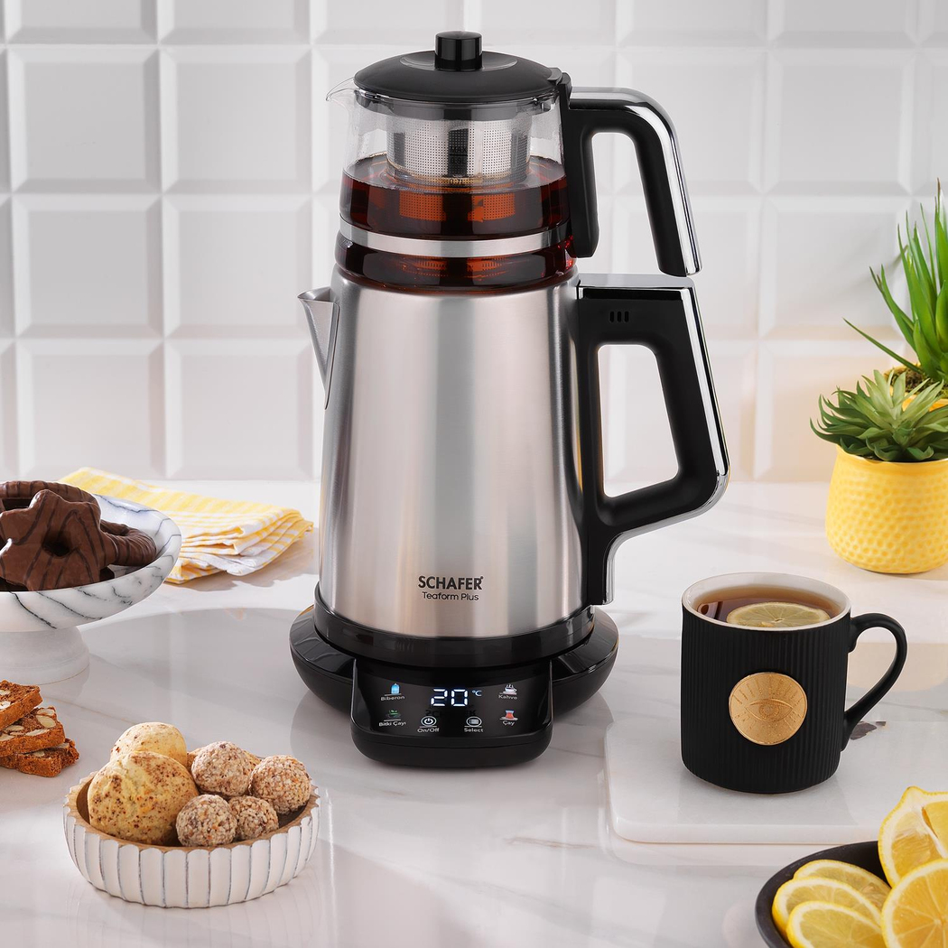 Schafer Teaform Plus Dijital Paslanmaz Çay Makinesi-Inox/Cam Demlik