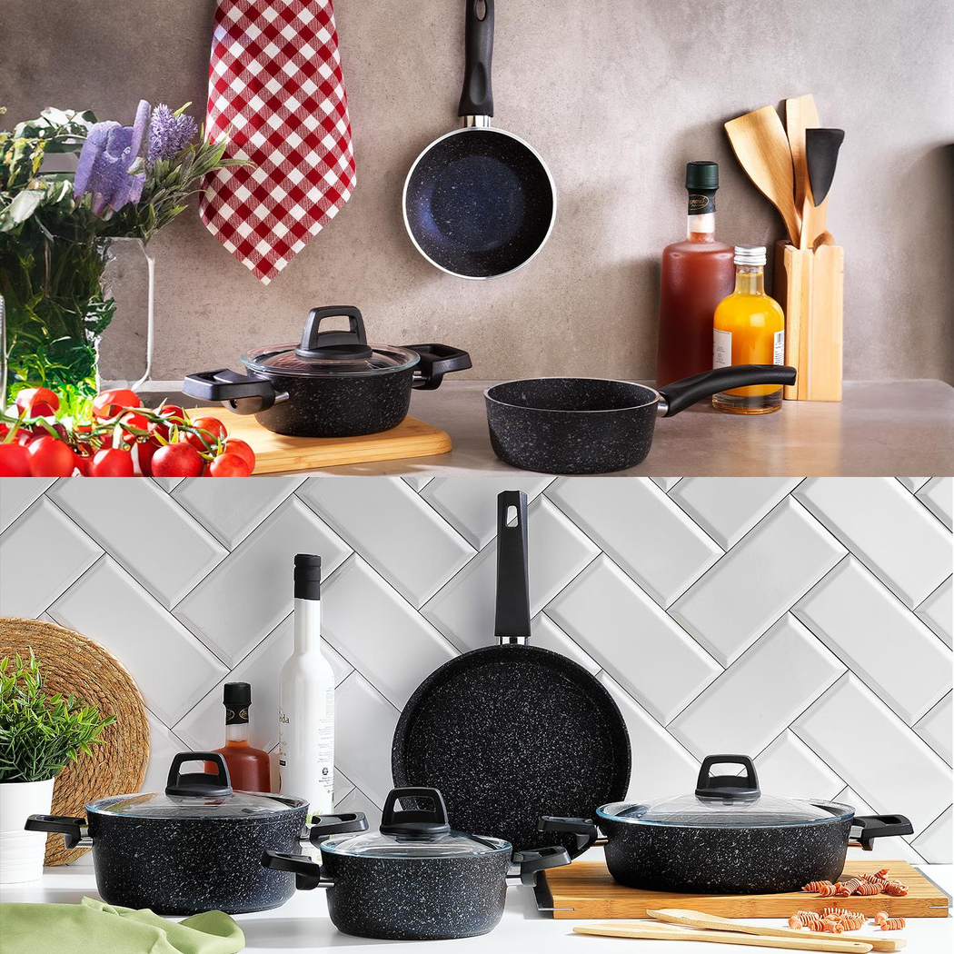 Set-106//940891//814857 - Schafer Rock Pro Granit Tencere Seti Siyah 11 Parça