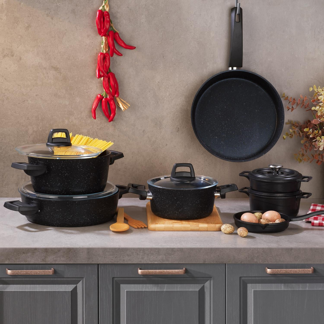 Set-57//940891//786673  -  Schafer Dark Storm Pro Granit 12 Parça Tencere Seti