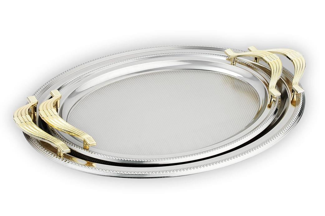 Schafer Ela 2 li Oval Çay Tepsisi-Platin01