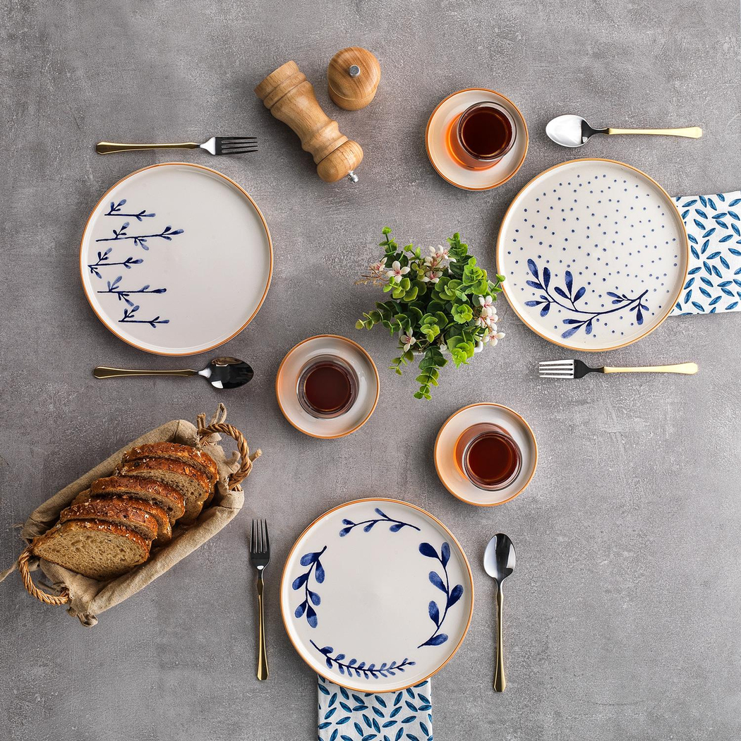 Schafer Fairy Çay Seti 18 Parça-Mavi Yaprak Desenli