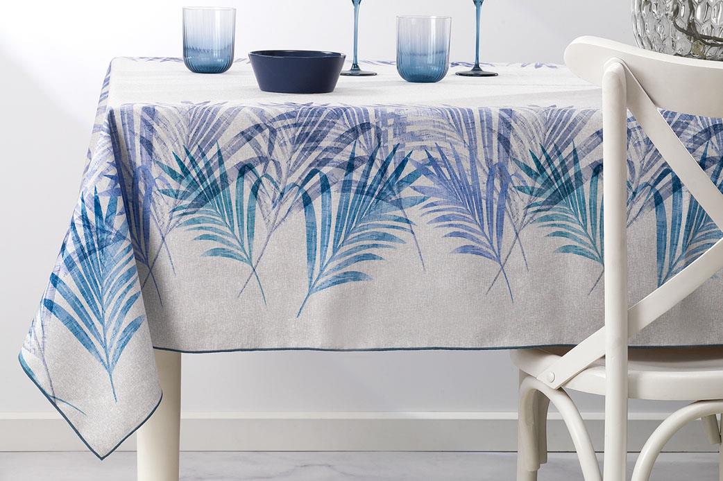 Schafer Home Leaf Poly Linen Masa Örtüsü 150x220-Mavi