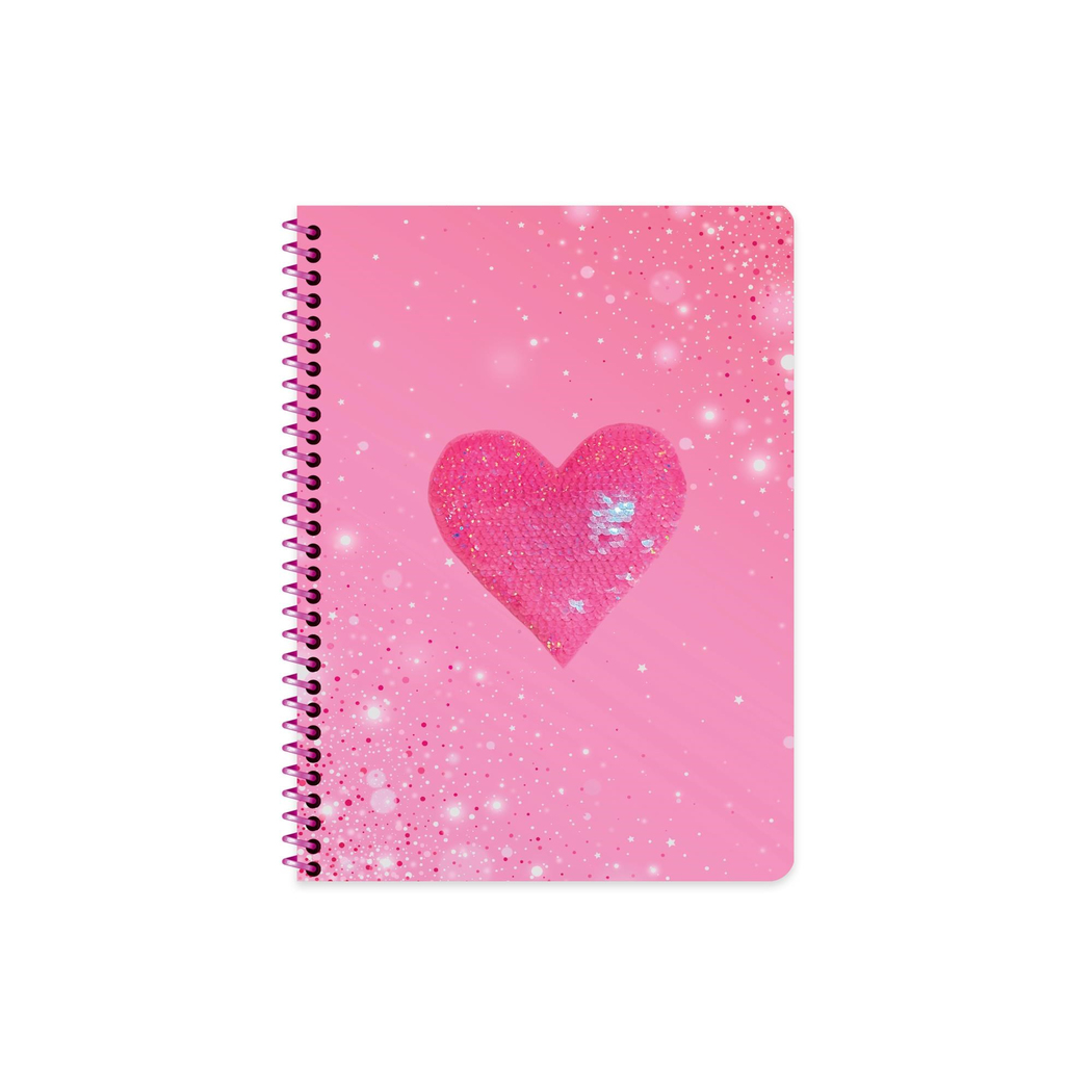 16,5x22,5 Spiralli Çizgili Pullu Kalp Defter - Pembe