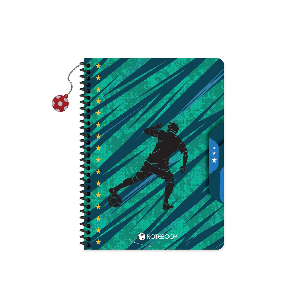 16,5x22,5 Spiralli Karton Kapak Charmlı Çizgili Futbol Defter - Yeşil