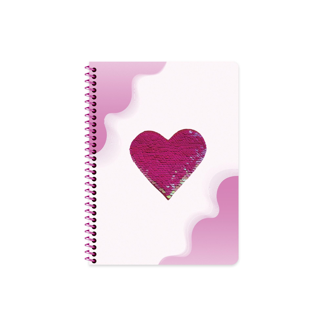 16,5x22,5 Spiralli Karton Kapak Çizgili Pullu Kalp Defter - Mor
