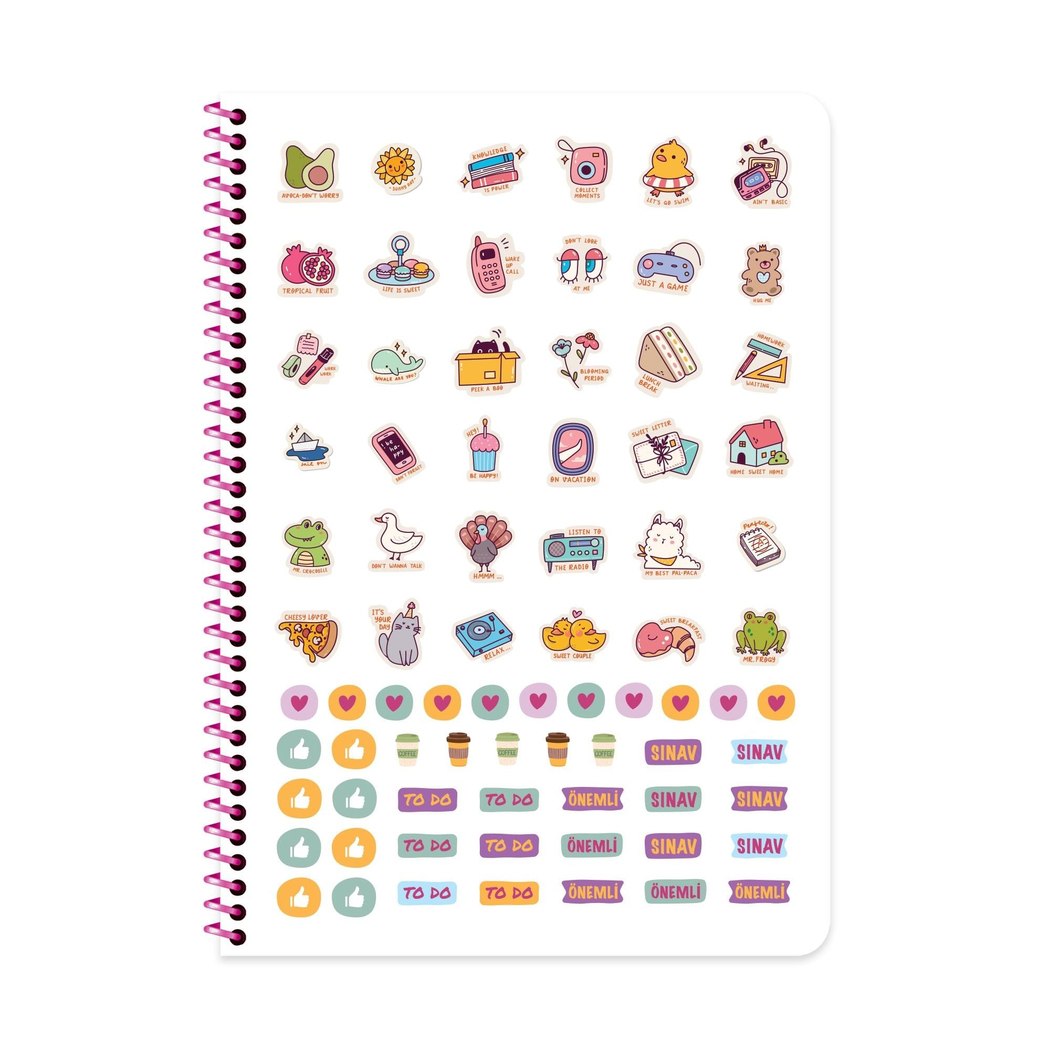 16,5x22,5 Spiralli Karton Kapak Çizgili Pastel Kalp Defter - Karışık Renkler