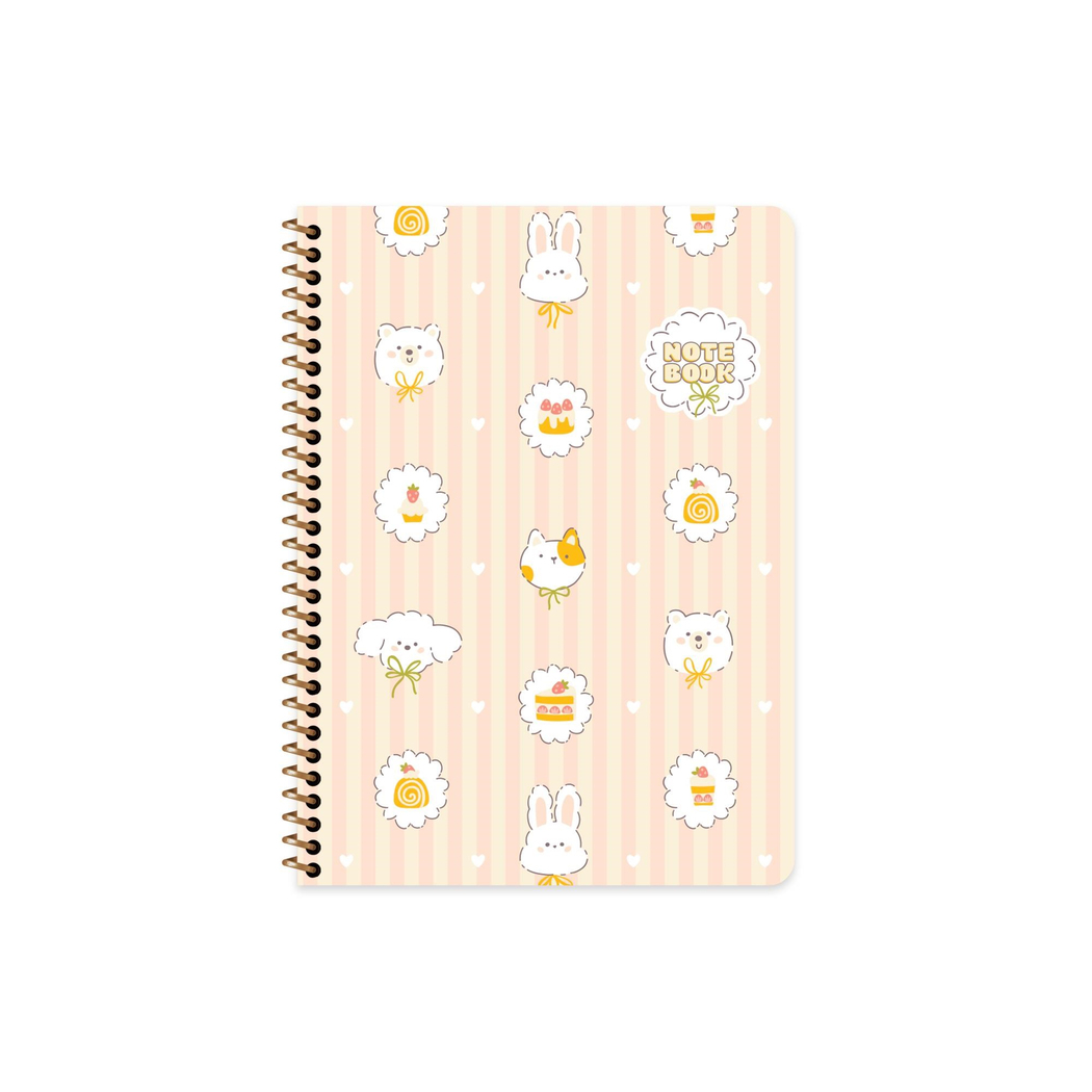 16,5x22,5 Spiralli Karton Kapak Çizgili Kawaii Defter - Köpek