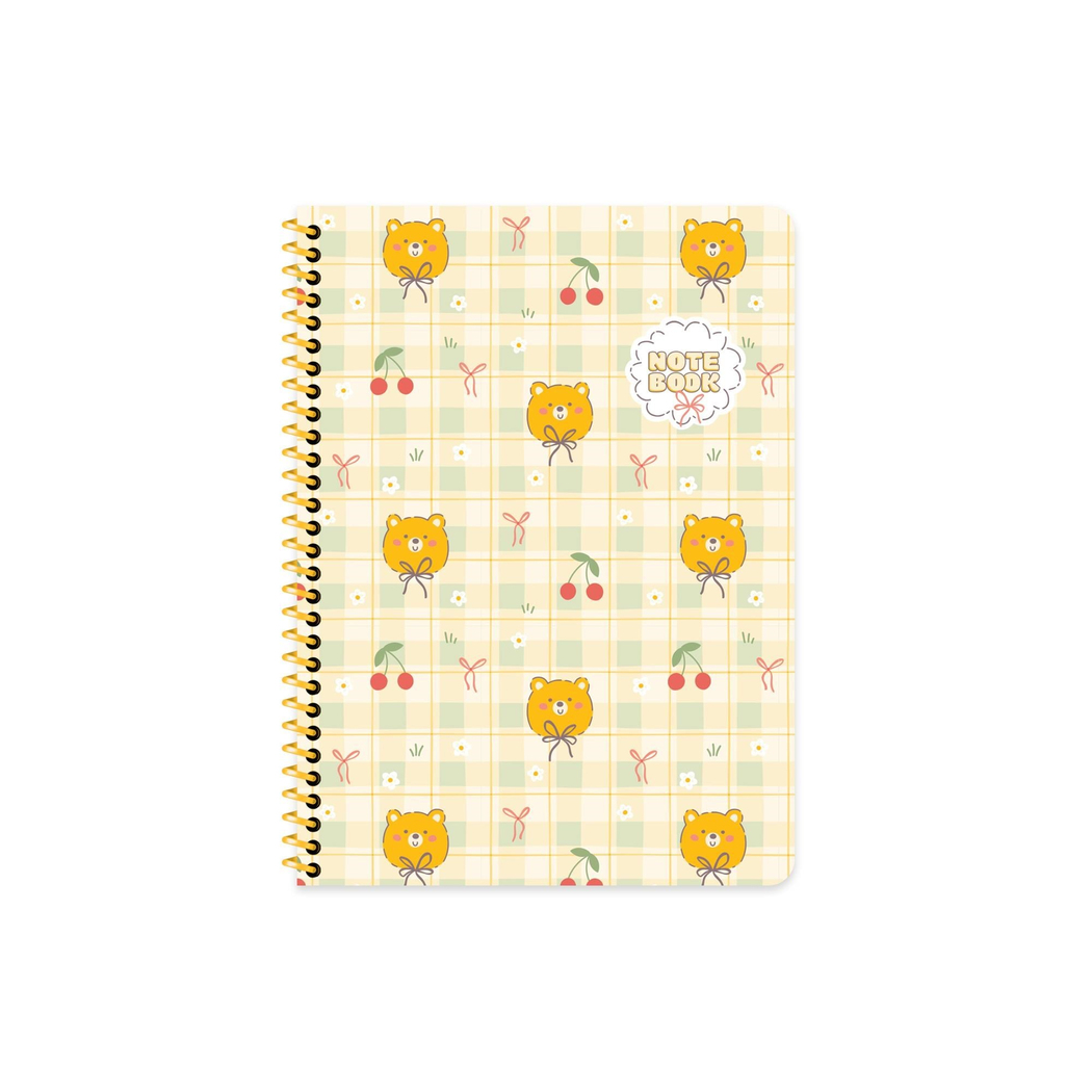 16,5x22,5 Spiralli Karton Kapak Kareli Kawaii Defter - Ayıcık