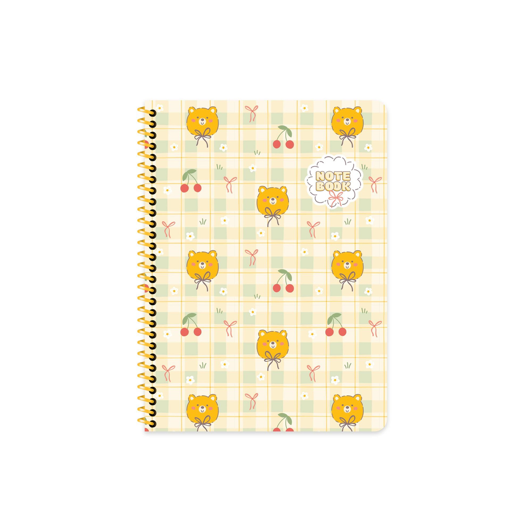 16,5x22,5 Spiralli Karton Kapak Kareli Kawaii Defter - Ayıcık