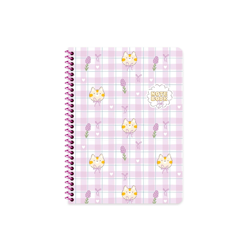 16,5x22,5 Spiralli Karton Kapak Kareli Kawaii Defter - Kedi