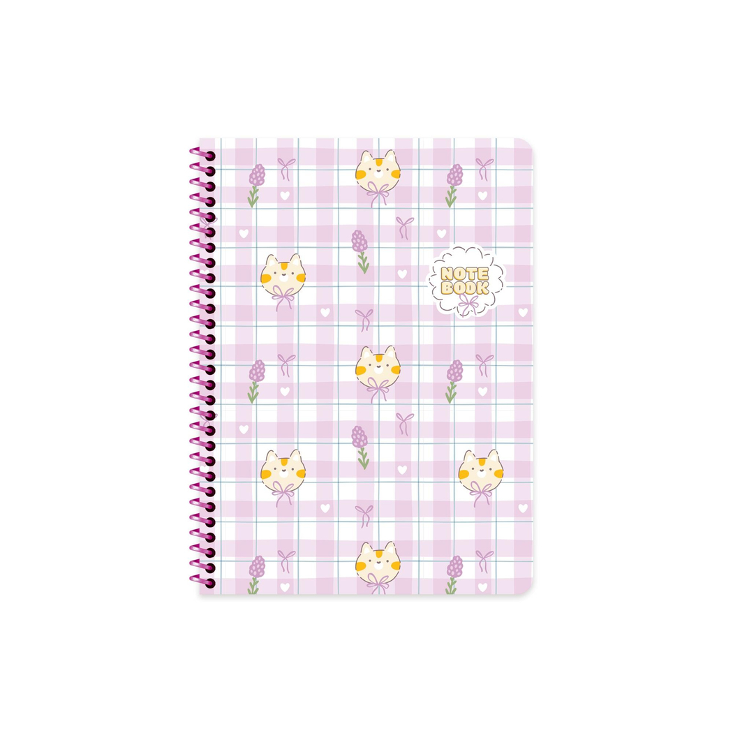 16,5x22,5 Spiralli Karton Kapak Kareli Kawaii Defter - Kedi