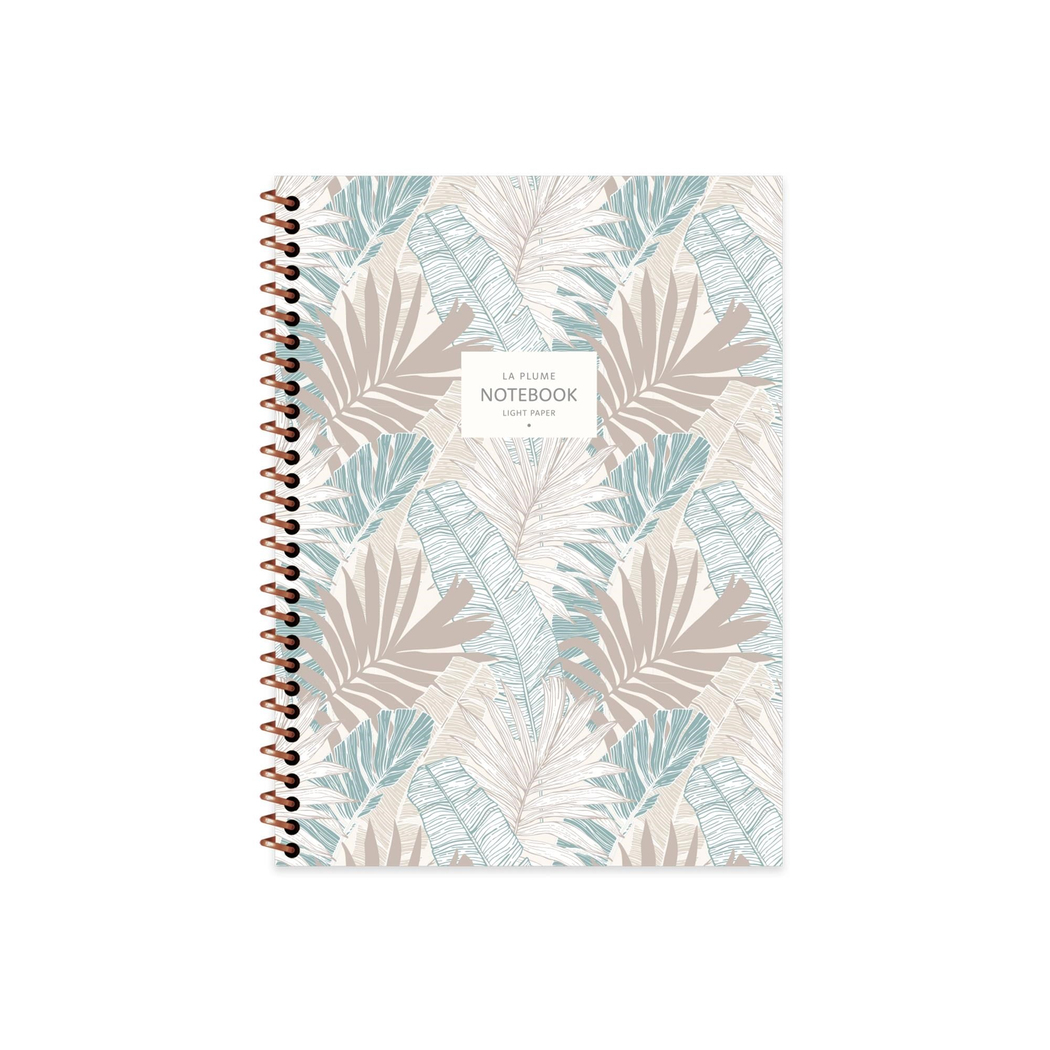 16,5x22,5 Spiralli Karton Kapak Kareli La Plume Leaves Defter - Mavi