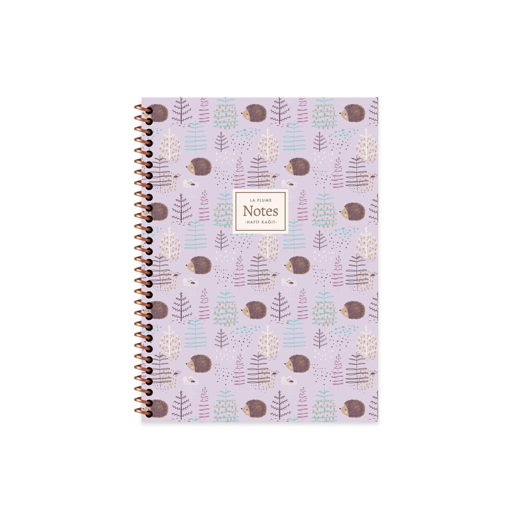 16,5x22,5 Spiralli PP Kapak Çizgili La Plume Forest Defter - Kirpi