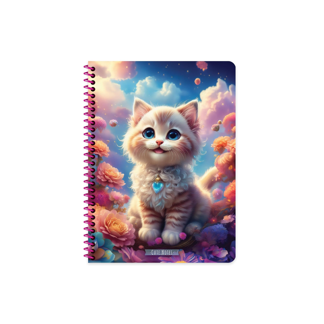 16,5x22,5 Spiralli PP Kapak Çizgili Sevimli Hayvanlar Defter - Kedi