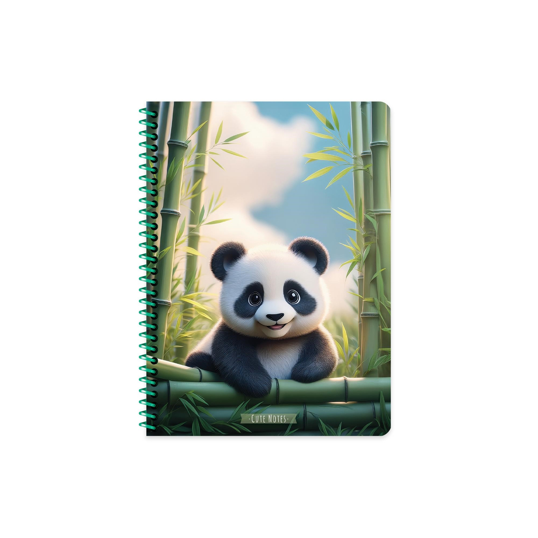 16,5x22,5 Spiralli PP Kapak Çizgili Sevimli Hayvanlar Defter - Panda