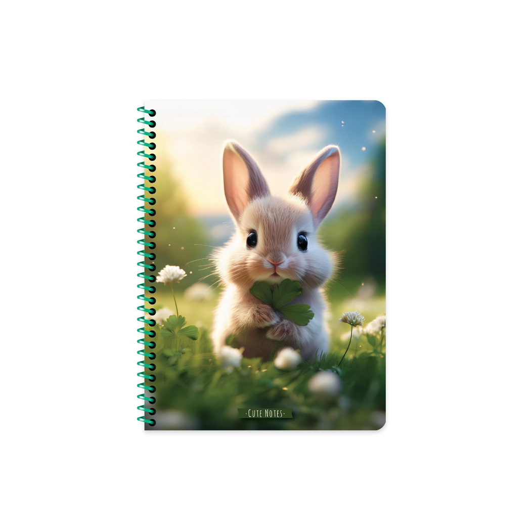 16,5x22,5 Spiralli PP Kapak Kareli Sevimli Hayvanlar Defter - Tavşan