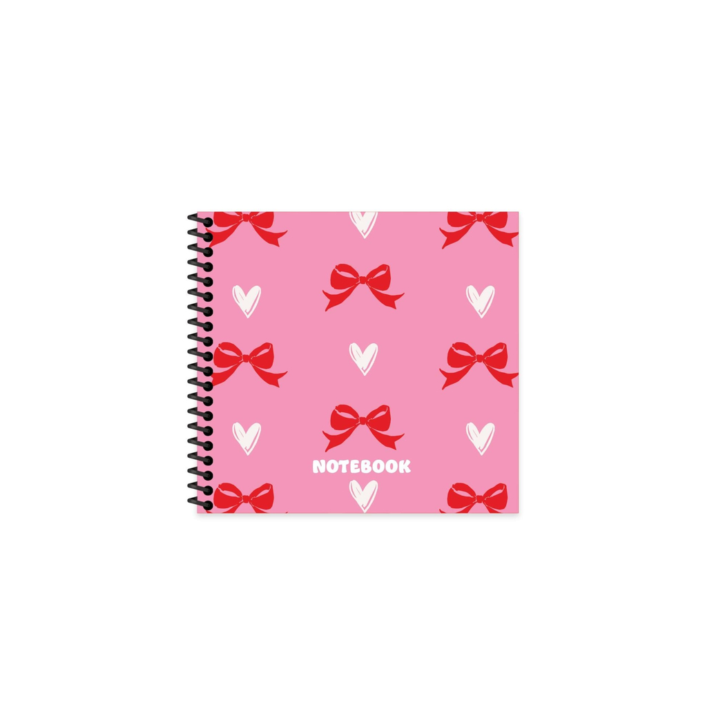 16x15 Spiralli Sert Kapak Çizgili Romantik Defter - Pembe Kurdele