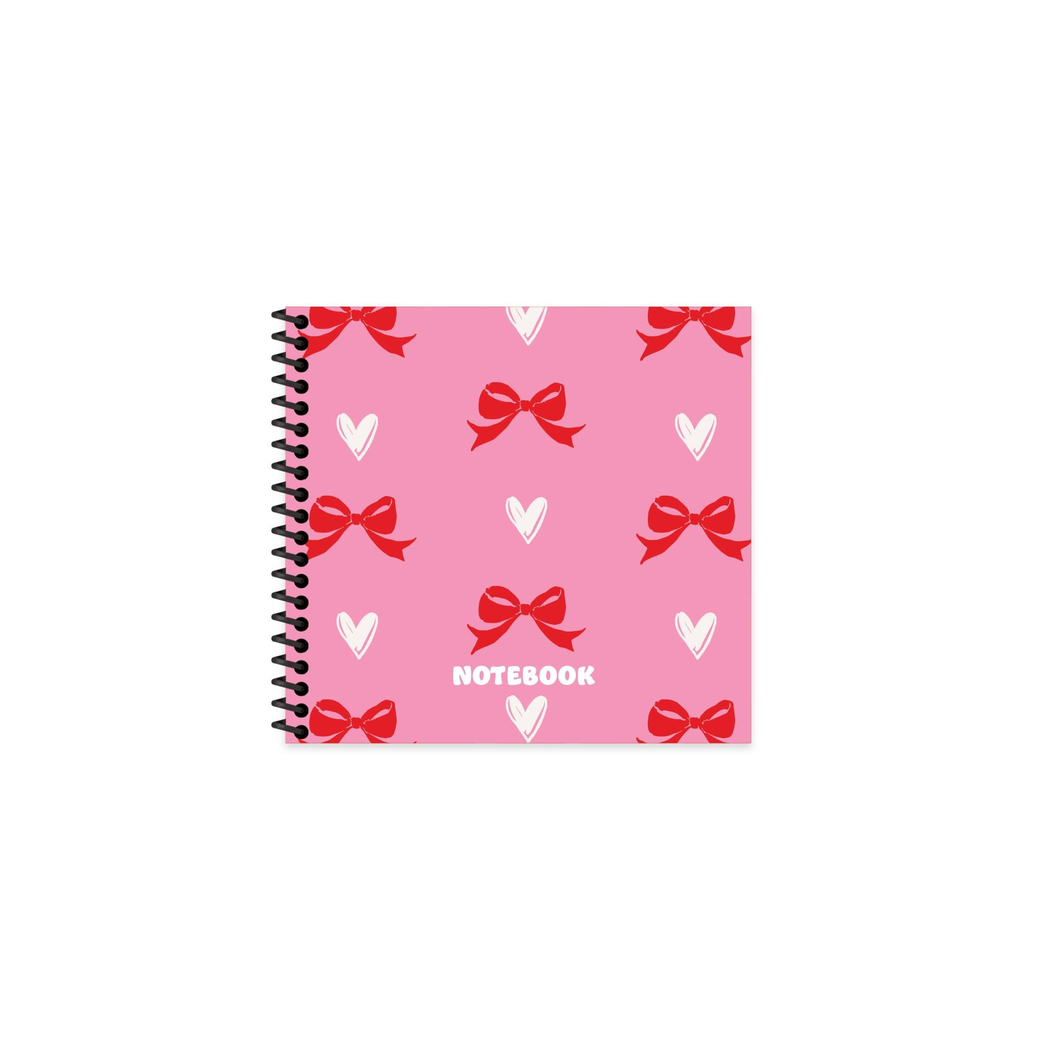 16x15 Spiralli Sert Kapak Çizgili Romantik Defter - Pembe Kurdele