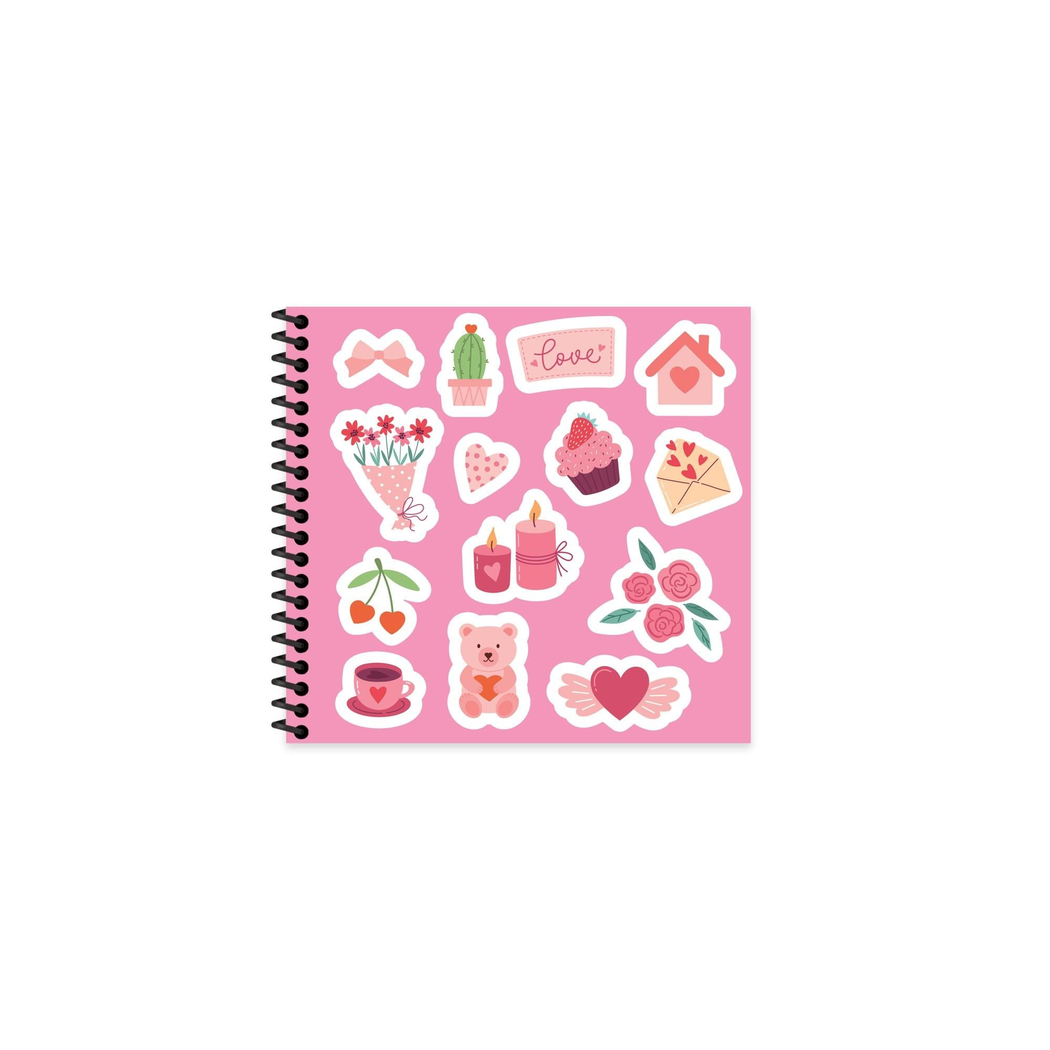 16x15 Spiralli Sert Kapak Çizgili Romantik Defter - Pembe Kurdele