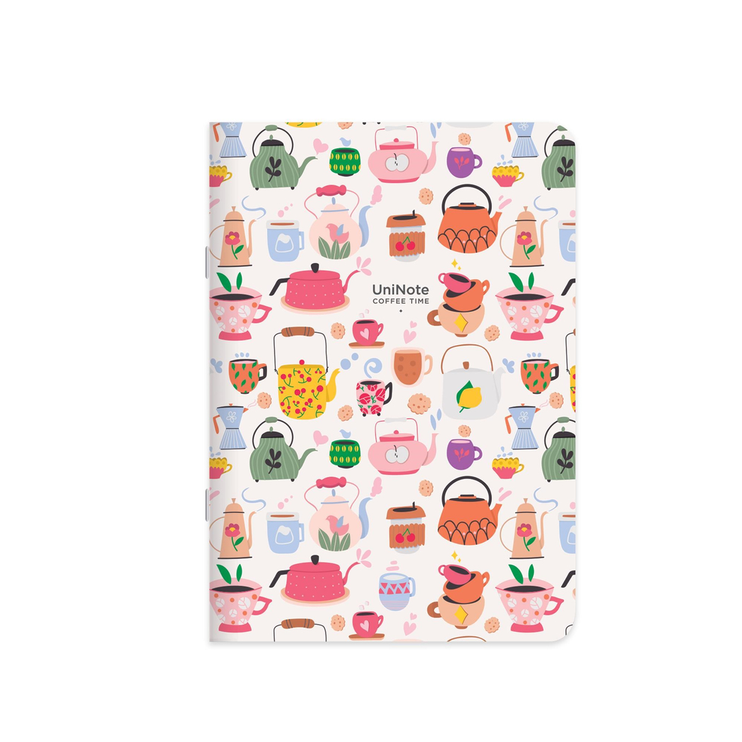 18,5x26 Tel Dikişli Kuşe Kapak Düz Uninote Coffee Time Defter - Beyaz