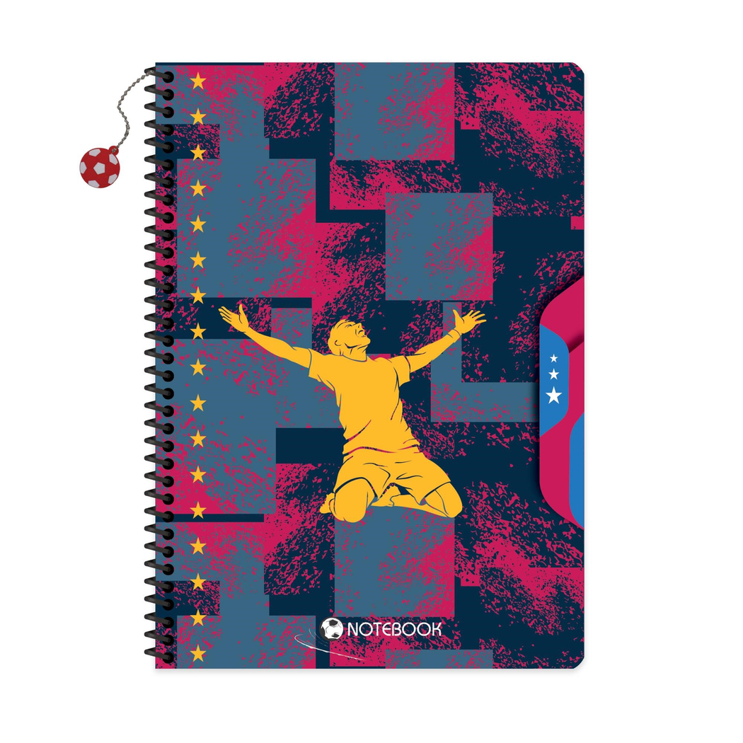 A4 Spiralli Karton Kapak Charmlı Çizgili Futbol Defter - Karışık Renkler