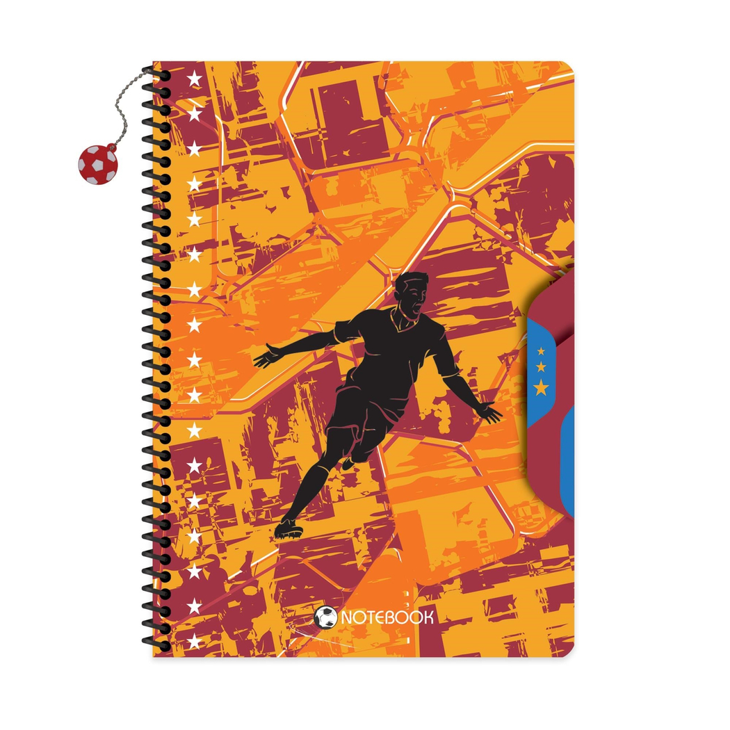 A4 Spiralli Karton Kapak Charmlı Kareli Futbol Defter - Turuncu