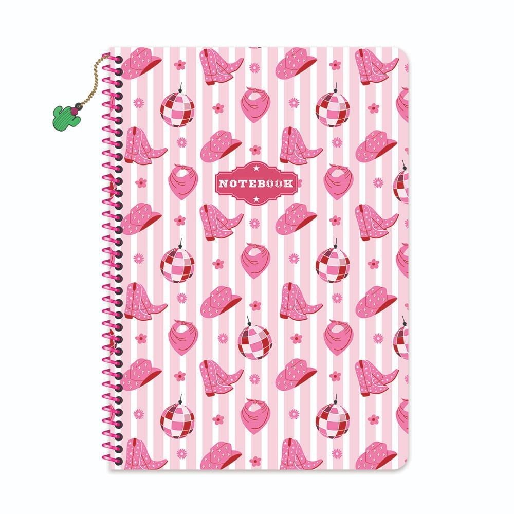 A4 Spiralli Karton Kapak Çizgili Charmlı Kovboy Defter - Pembe