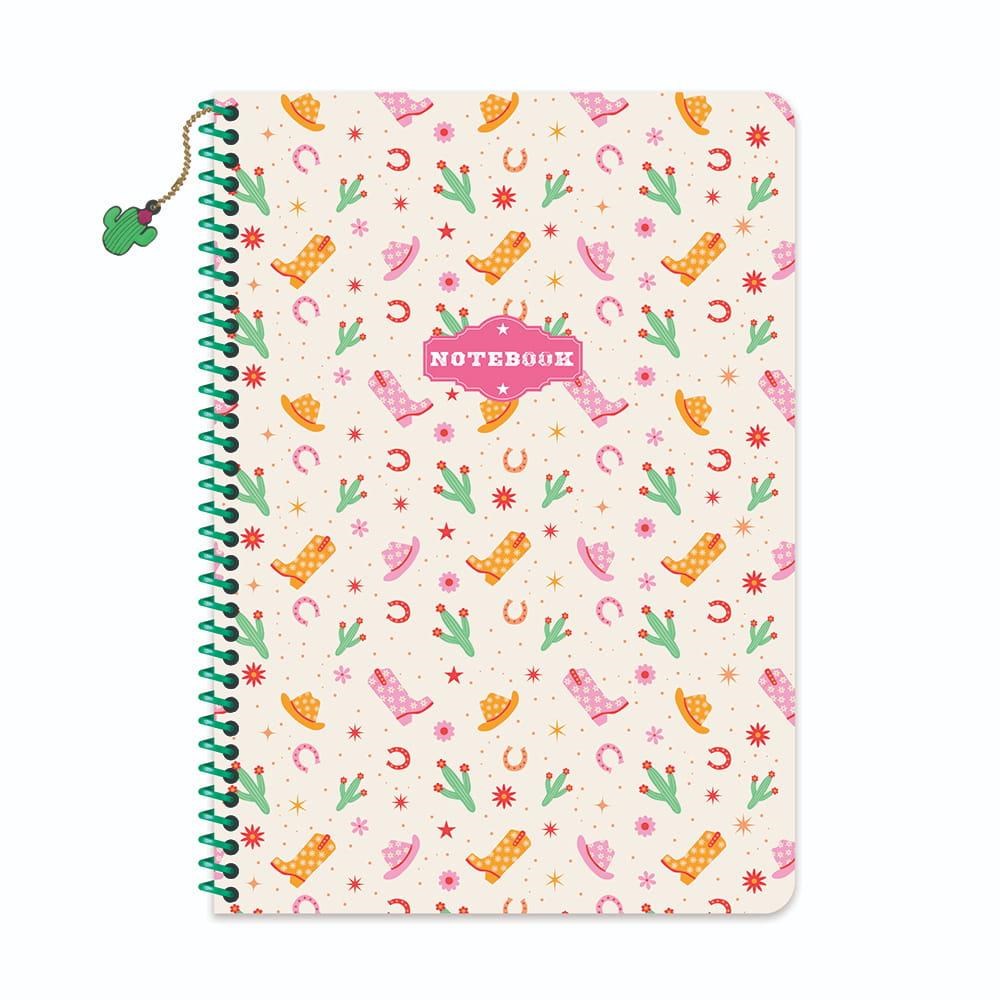 A4 Spiralli Karton Kapak Çizgili Charmlı Kovboy Defter - Beyaz